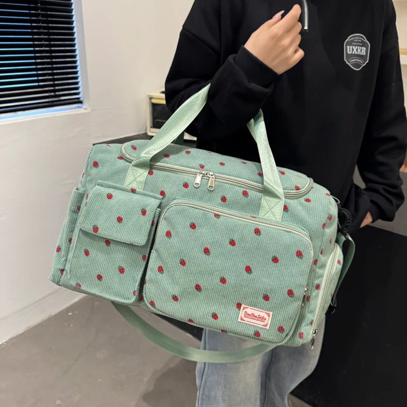 Corduroy Travel Tote Bag Large Capacity Carry On Travel Bag With Shoe Compartment Sports Fitness Bags For Women Duffle Bags