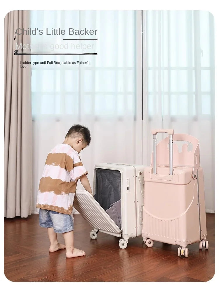 2025 New suitcase for children can Sit 20/22 inch Ride on Luggage Front Opening Sturdy Thickened Travel suitcase with Cup Holder