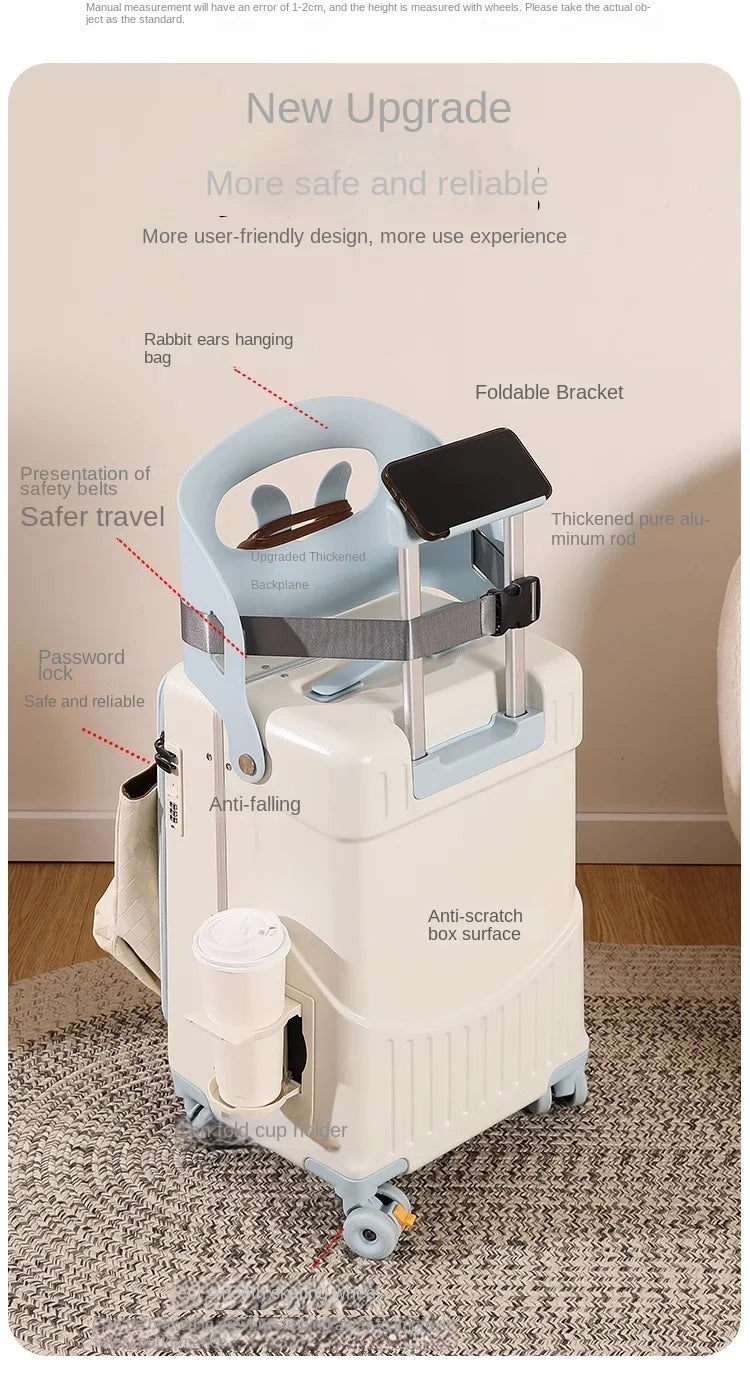 2025 New suitcase for children can Sit 20/22 inch Ride on Luggage Front Opening Sturdy Thickened Travel suitcase with Cup Holder