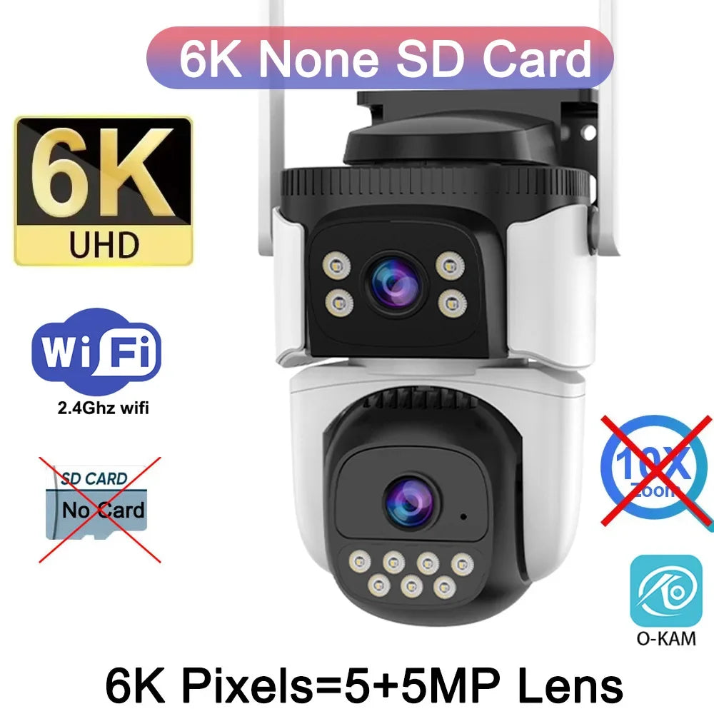 Outdoor 10K WiFi6 Camera 20MP 10X Optics Zoom Three Screen Four Len PTZ Automatic Tracking 6K Dual Lens Waterproof Security CCTV
