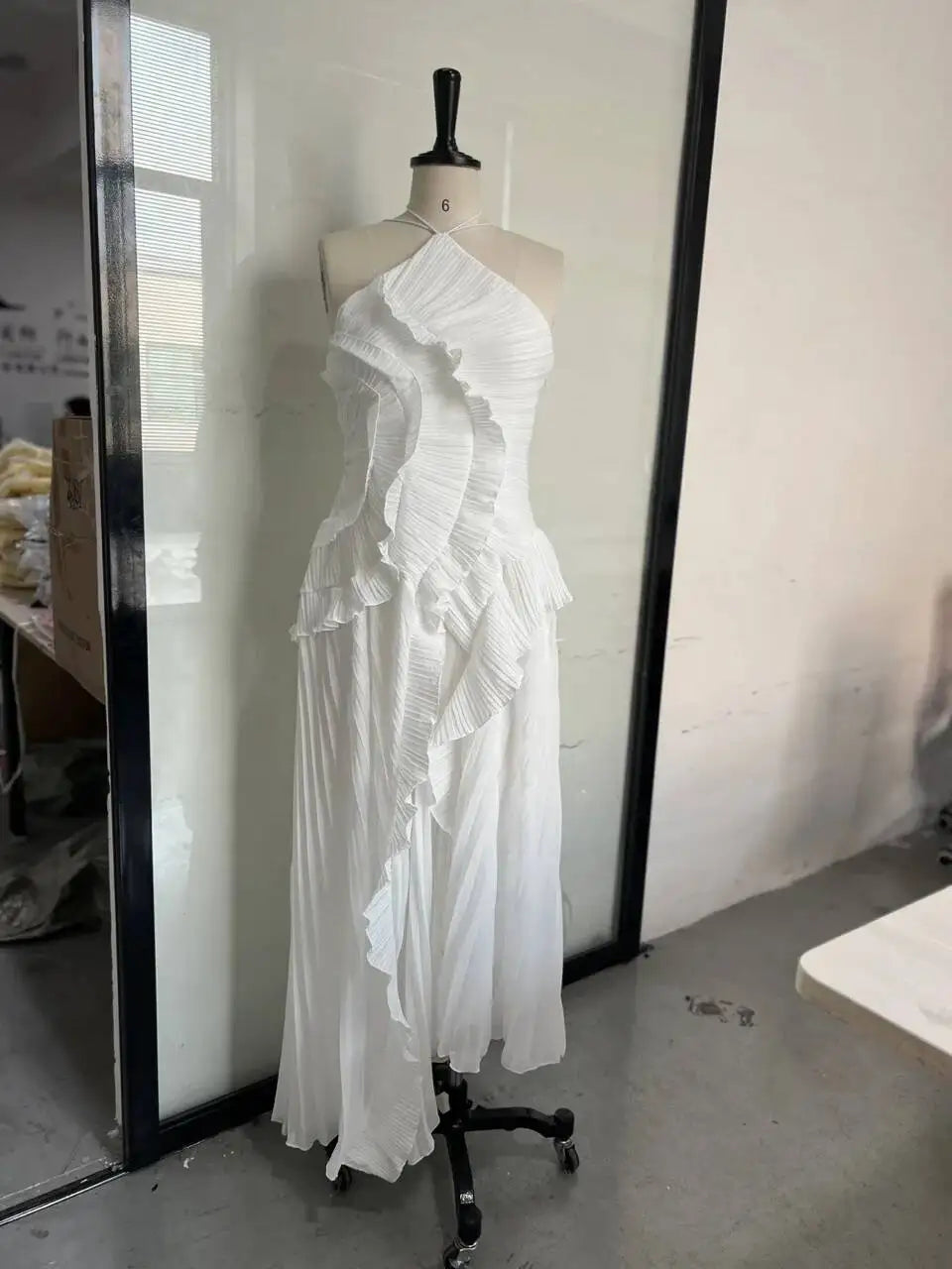 Giyu Sexy Evening Party Dresses Women Summer Halter Prom Gown Ruffles Lotus Edge Tiered Backless Robe Elegant Chiffon Long Dress