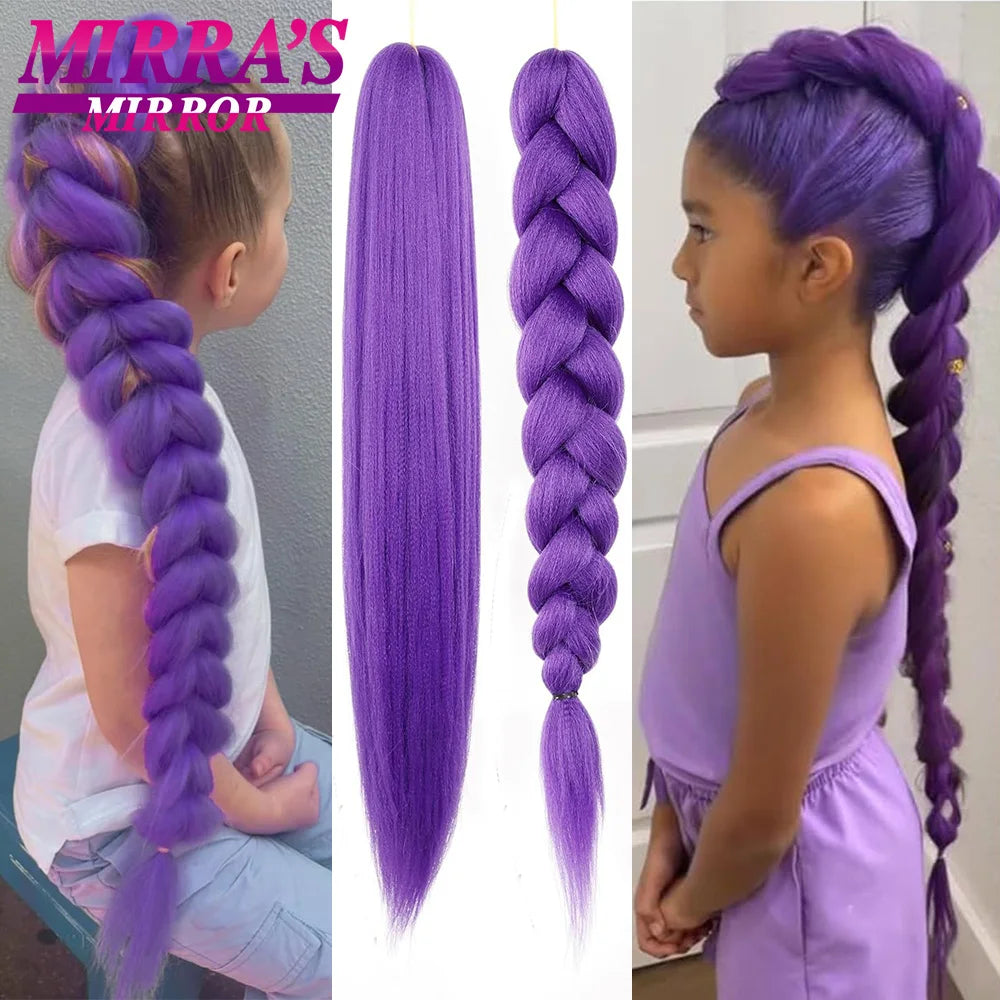 Purple Braiding Hair Extensions Pre Stretched Soft Yaki Synthetic Jumbo Braids DIY Ponytail Braid Pink Grey Orange Red Blue Hair