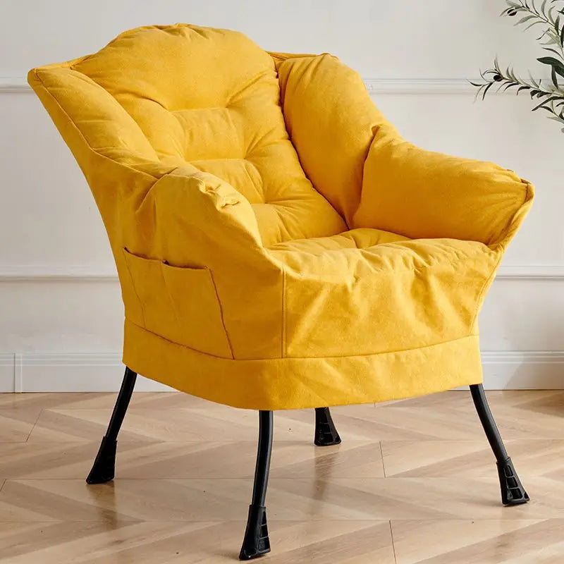 Costway Modern Polyester Fabric Lazy Chair Single Sofa Chair W Side Pocket Beige