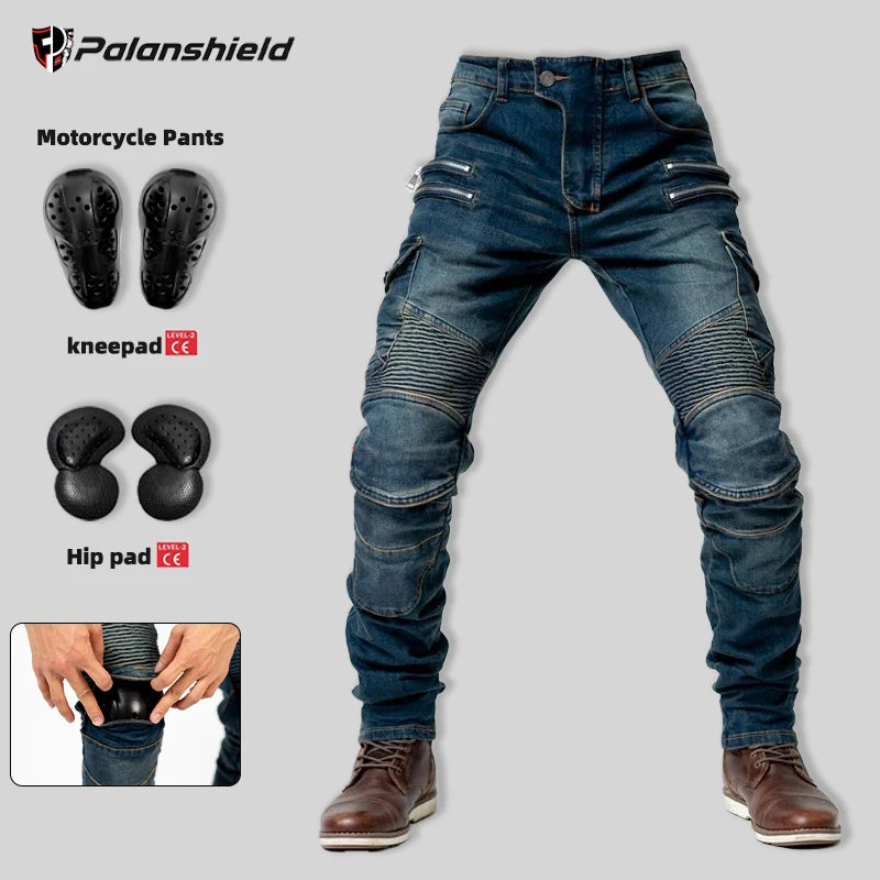 New Double Zipper Metal Style Motocross Moto Trousers Men For Woman Outdoor Riding Jeans With Protective Gear Motorcycle Pants