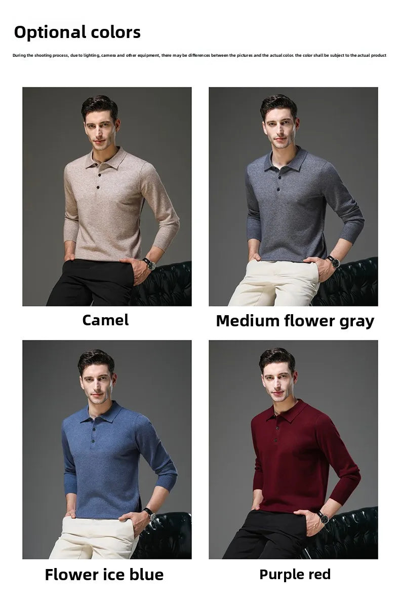 Top Grade Anti-Pilling New Fashion Men Knit Pullover Turndown Collar Autum Winter Slim Fit Warm Sweater Business Casual Jumper