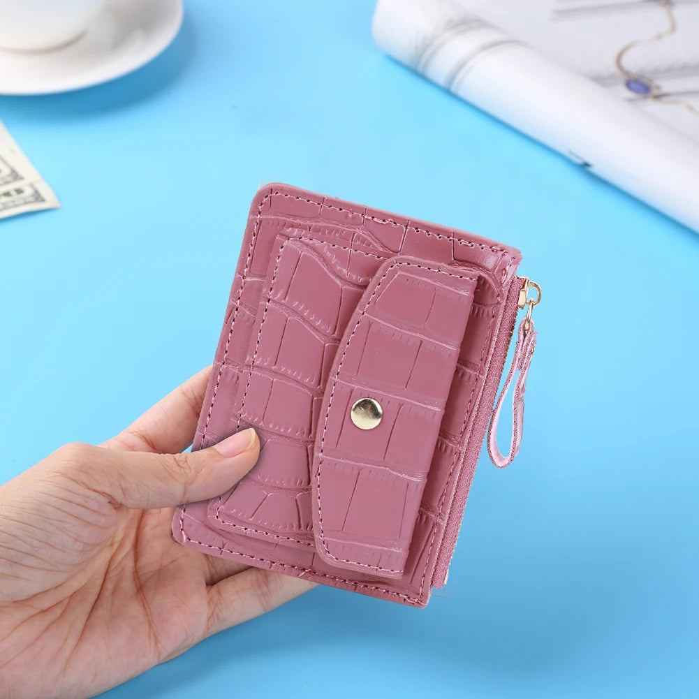 Women Small Coin Purse PU Leather Fashion Short Wallet Solid Color Casual Money Wallet Daily Bag for Ladies