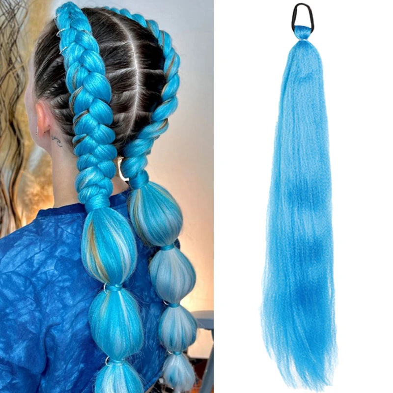 Synthetic Purple Hair Ponytail with Elastic Rubber Band Long Yaki Straight Ponytail for DIY Braiding for Christmas Halloween Use