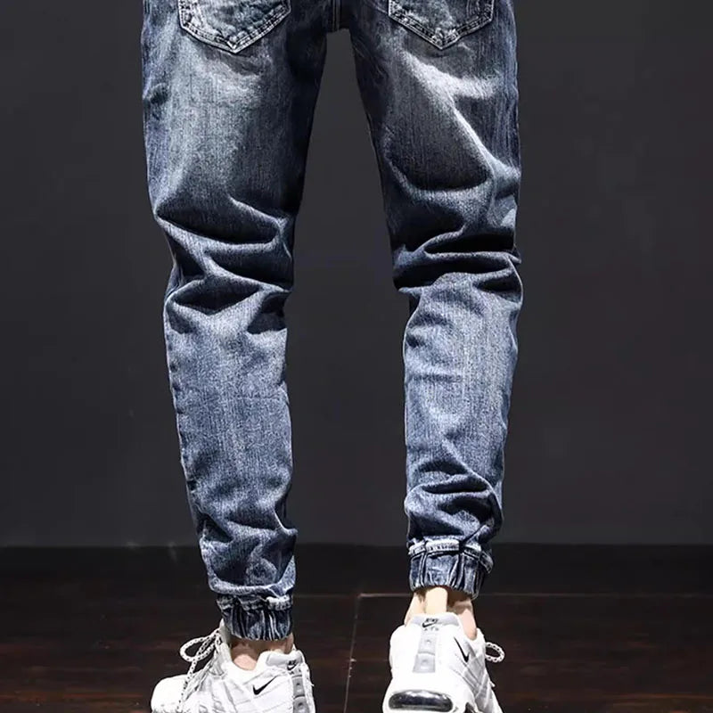 Autumn Jeans Elastic Waistband Mens Baggy Jeans Harun Pants Workwear  Retro Men's Skinny Jeans Tapered Jeans