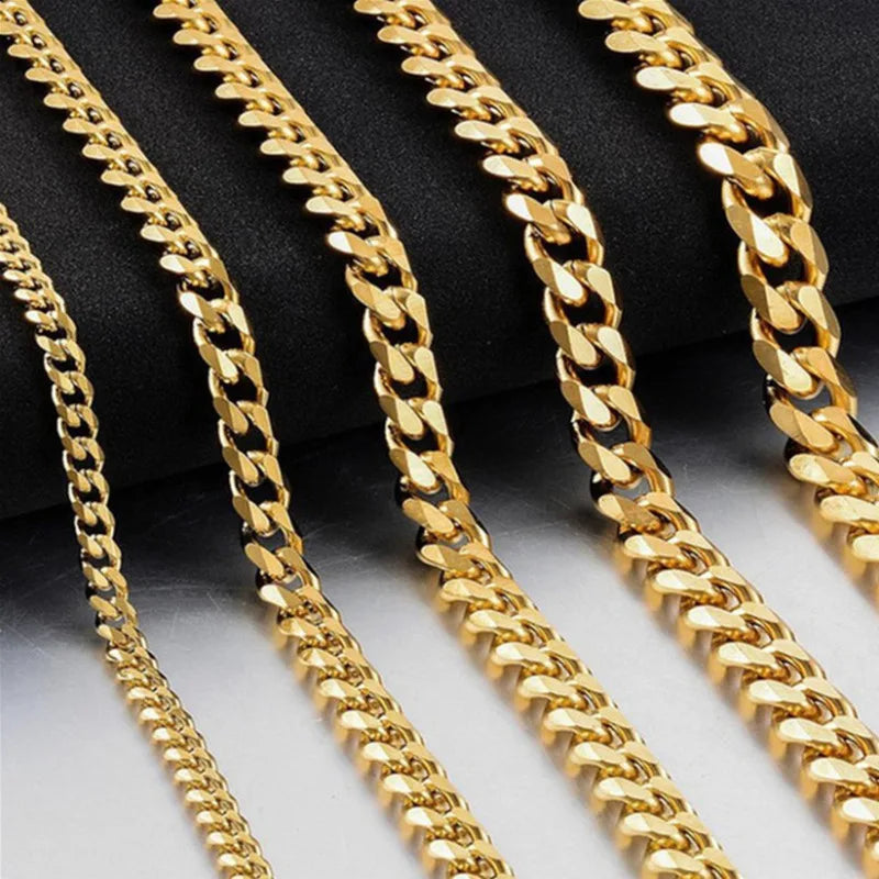 3/5/7MM Cuban Link Chain Necklace | Stainless Steel Gold Punk Choker for Women