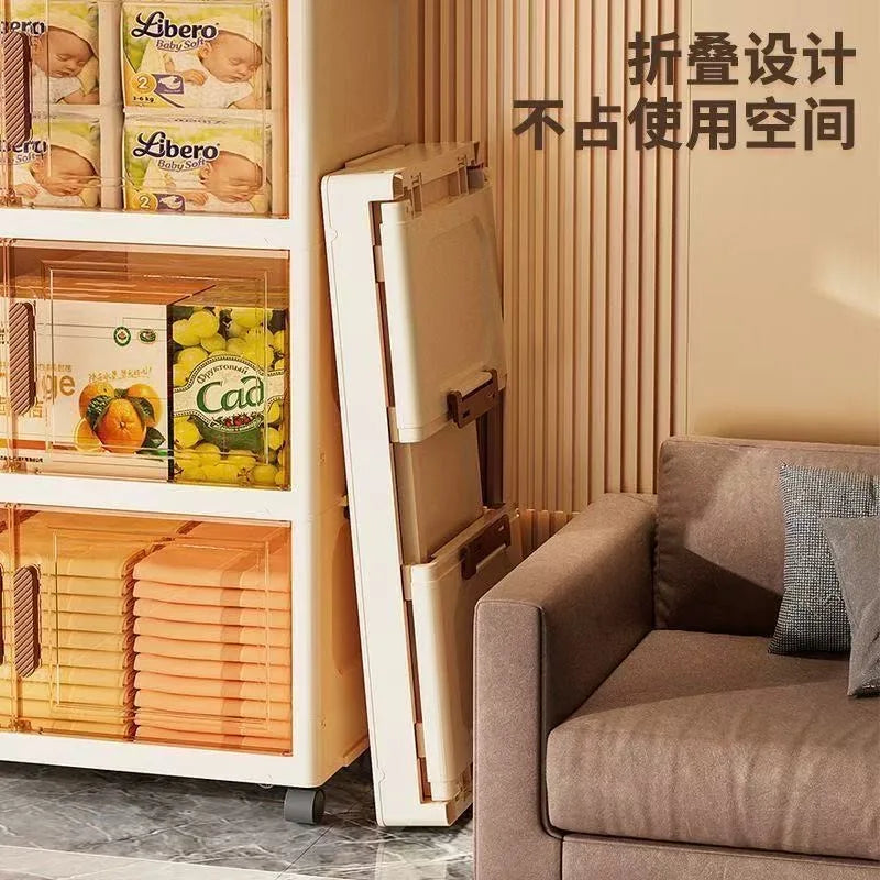 Large Volume Multifunction Folding Living Room Cabinet Closet Organizer With Wheel Stackable Sundries Large Capacity Storage Box