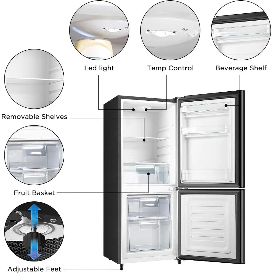 4.0 Cu.Ft Compact Mini Fridge with Bottom Freezer and Two Doors Energy-Efficient Small Refrigerator with Freezer for Bedroom Of