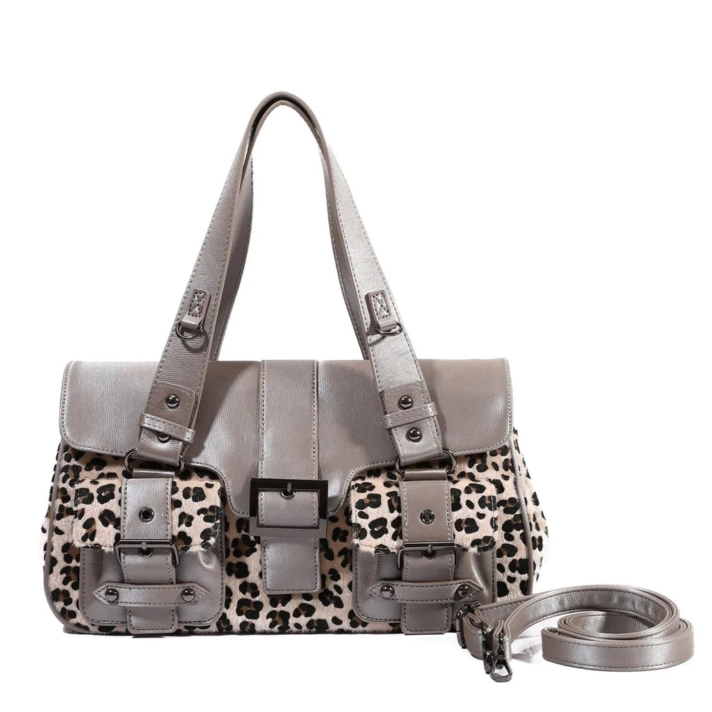 Venn Angel PU Handbg Women's Leopard Shoulder Bag Soft Fashion Tote Large Capacity Crossbody Shoulder Bag Bronze Handbag Purse