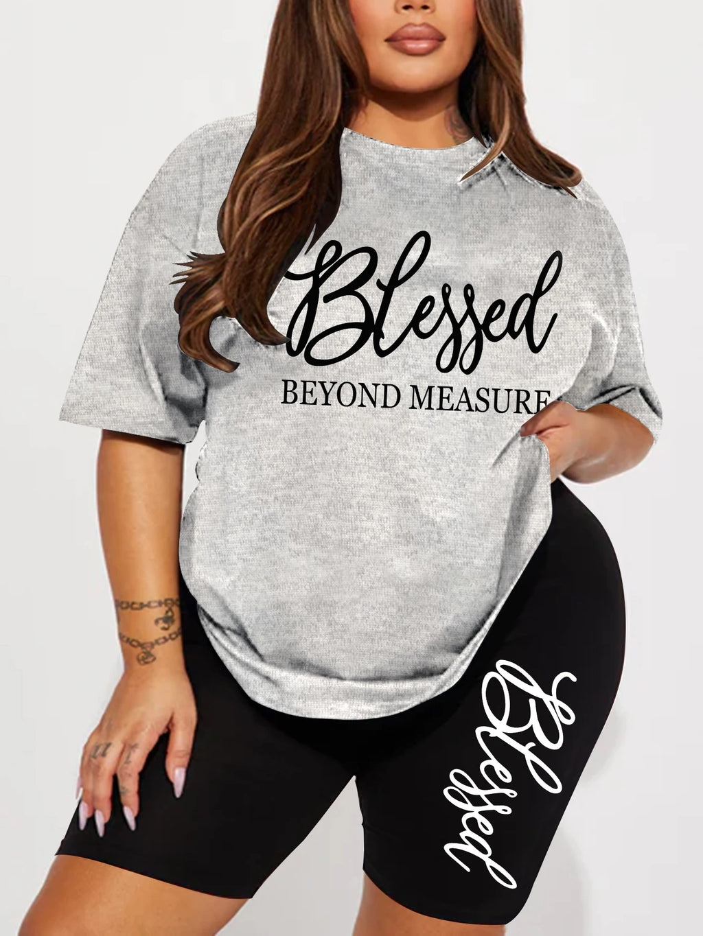 Plus size sets for women Summer 2 pieces Blessed printed offers and liquidation everything cheap elegant women's sets Short sets