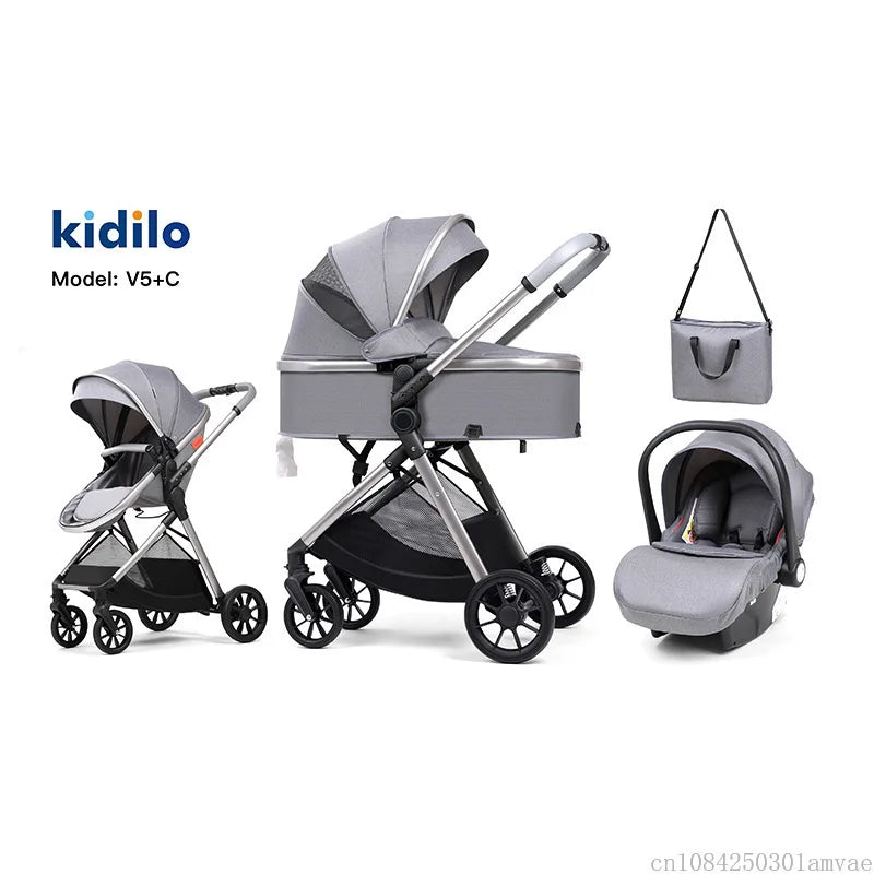 3 in 1 multifunctional baby stroller equipped with car seats for sitting and lying down, lightweight and comes with a mommy bag