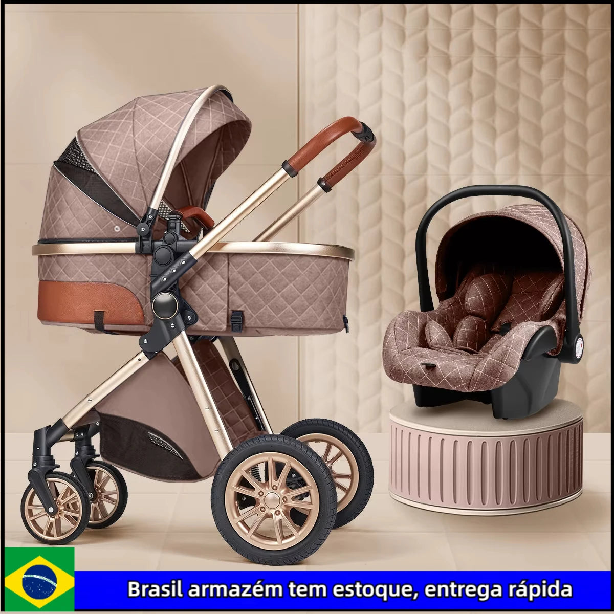 Luxury Baby Stroller 3 in 1 High Landscape Baby Cart Can Sit Can Lie Portable Pushchair Baby Cradel Infant Carrier