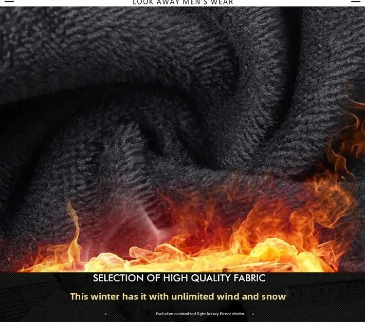 2025 New Winter Men Black Straight Stretch Denim Thick Velvet Pants Warm Jeans Casual Fleece Line Trousers Male Plus Size