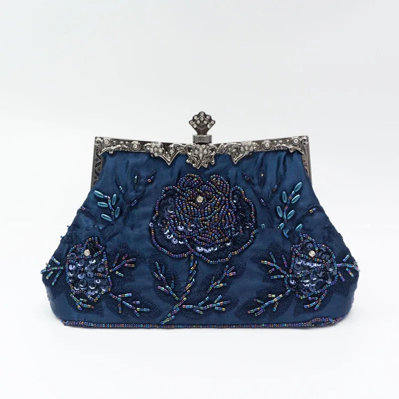 SHELKSBAG 1920s Gatsby Women Vintage Clutch Bags Luxury Beaded Wedding Evening Party Handbags Elegant Small Shoulder Chain Bag
