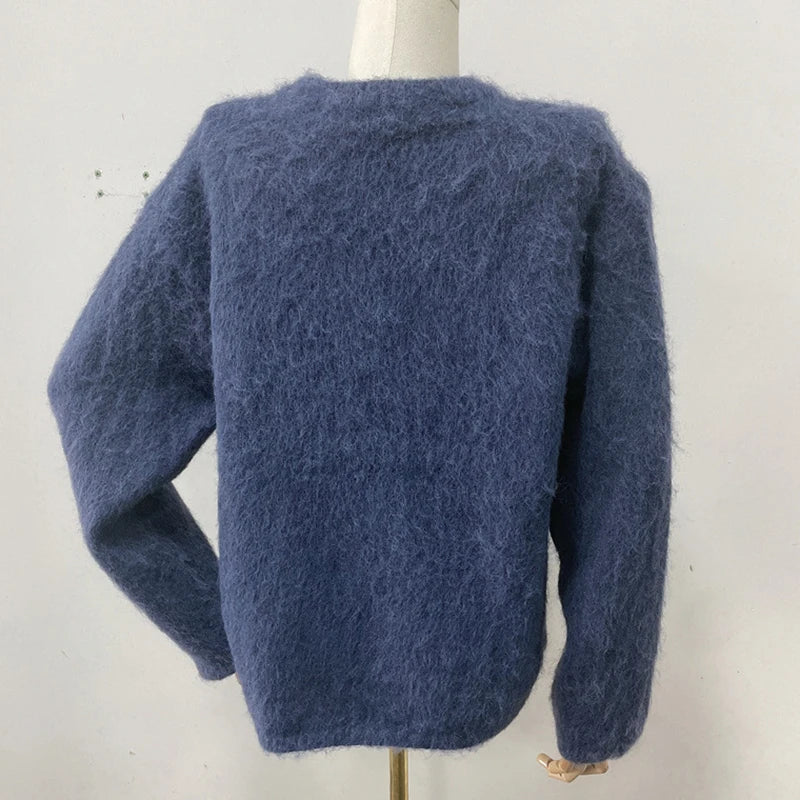 EOTVOTEE Women’s Loose Knit Pullover Sweater – Casual O-Neck Long Sleeve Jumper, Vintage Streetwear Style (Autumn/Winter)