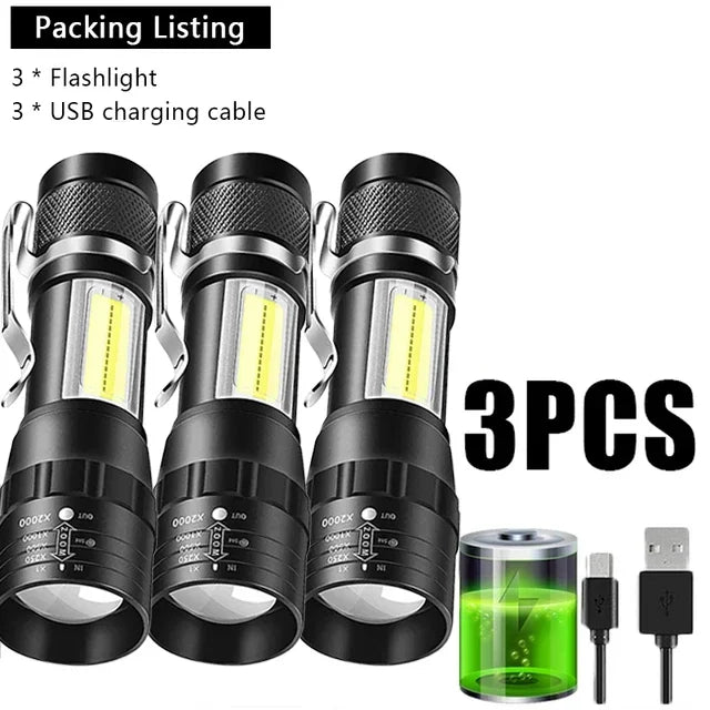 1-5PCS Mini LED Flashlight Zoom Torch COB+XPE Lamp Built-in Battery Lamp Outdoor Waterproof Emergency Pocket Light With Pen Clip