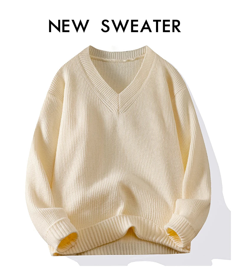Pullover Knitwear Sweatshirts Long Sleeve Shirt Jacket Fashion V Neck Streetwear Tops Casual Wool Knit Sweater Men Clothes Coat