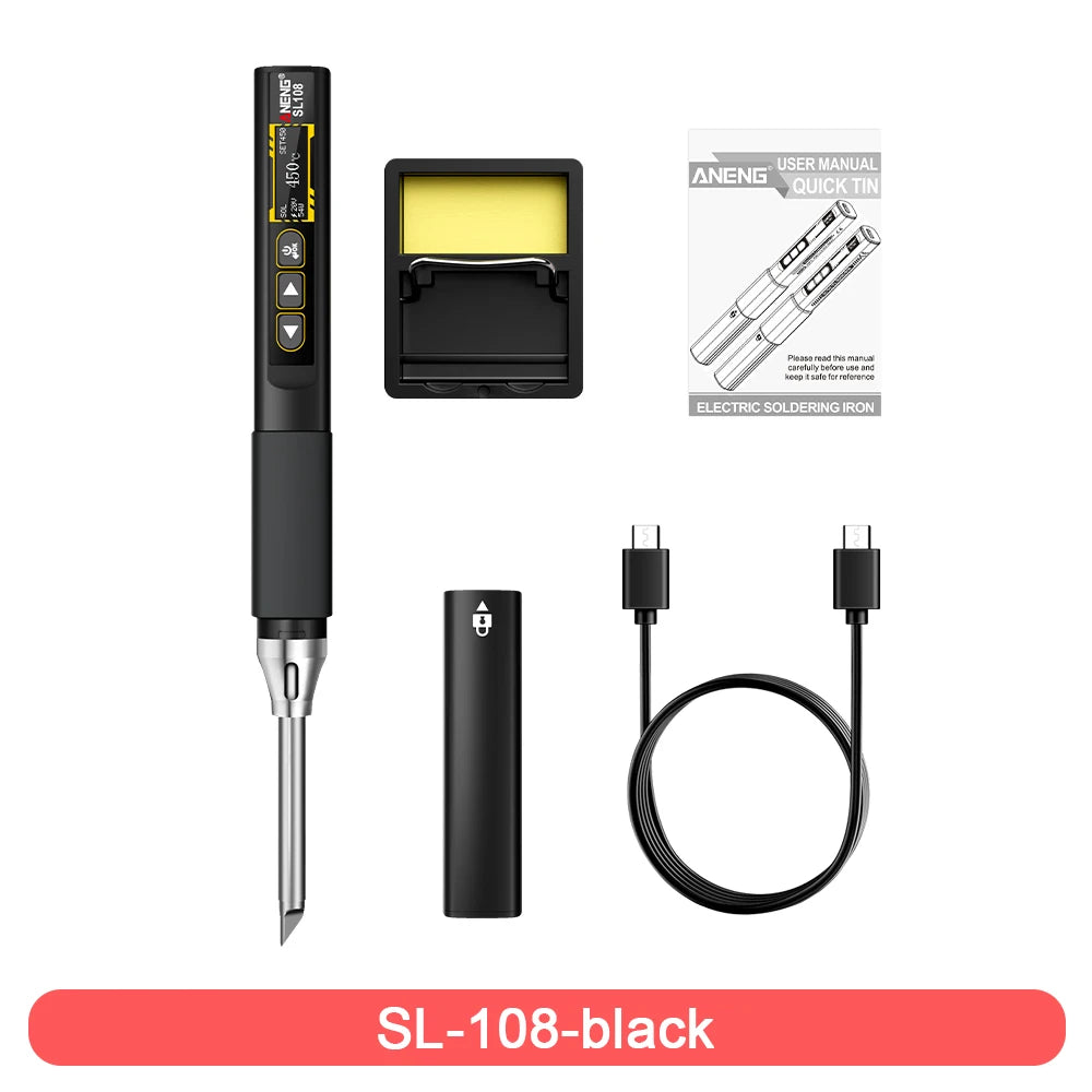ANENG SL108 96W Smart Soldering Iron, PD/QC Fast Heating, Adjustable Temp 200-450°C, Portable Welding Station