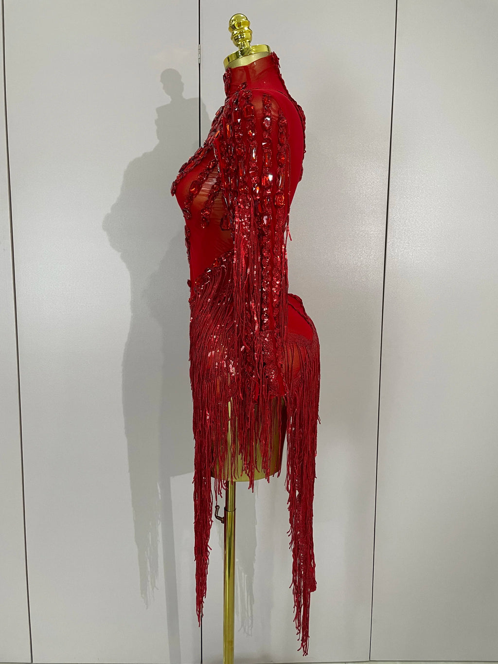 New Stage Costume Sparkly Rhinestones Tassel Sexy See-Through Dress Women One Shoulder Latin Dance Bars Nightclub Party Outfits