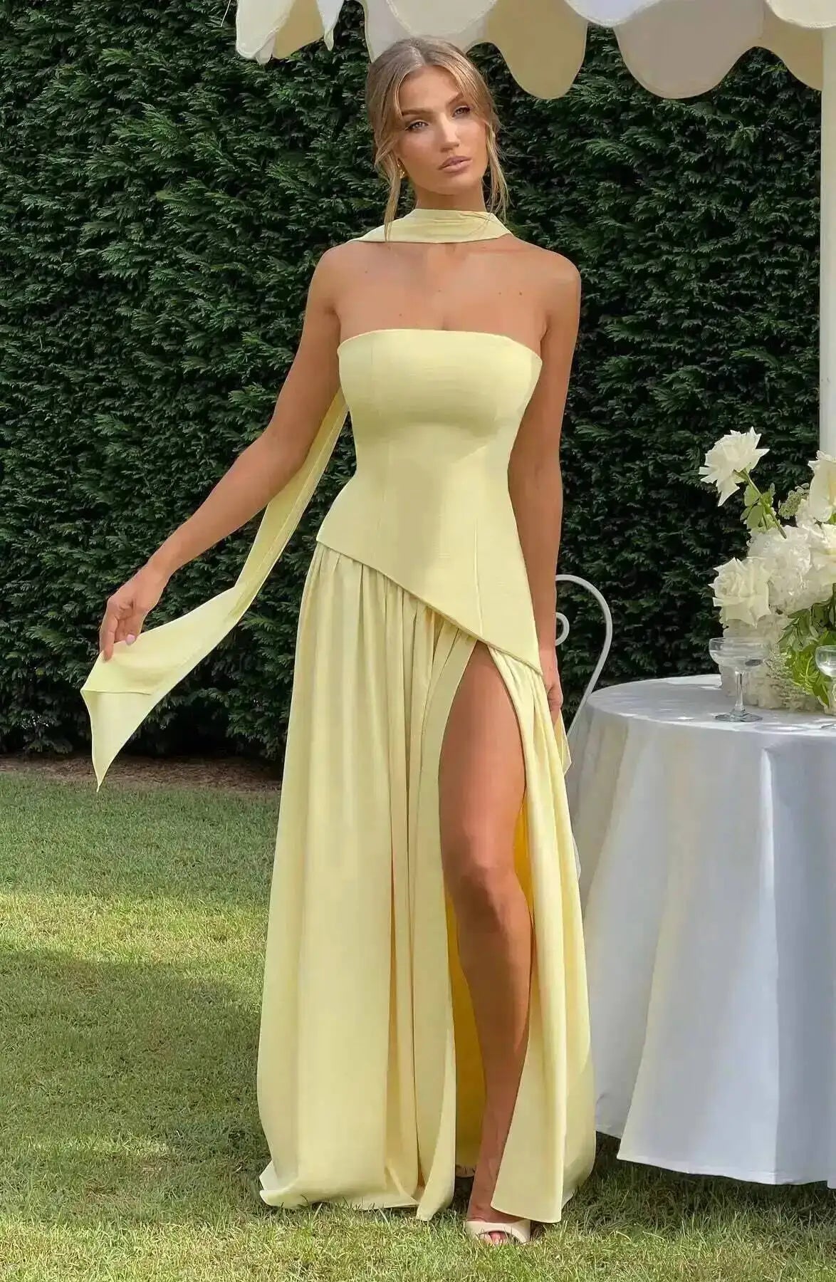 Giyu Sexy Evening Party Dresses Women 2025 Autumn Summer Maxi Long Dress Elegant Strapless Split Backless Pleated Dress