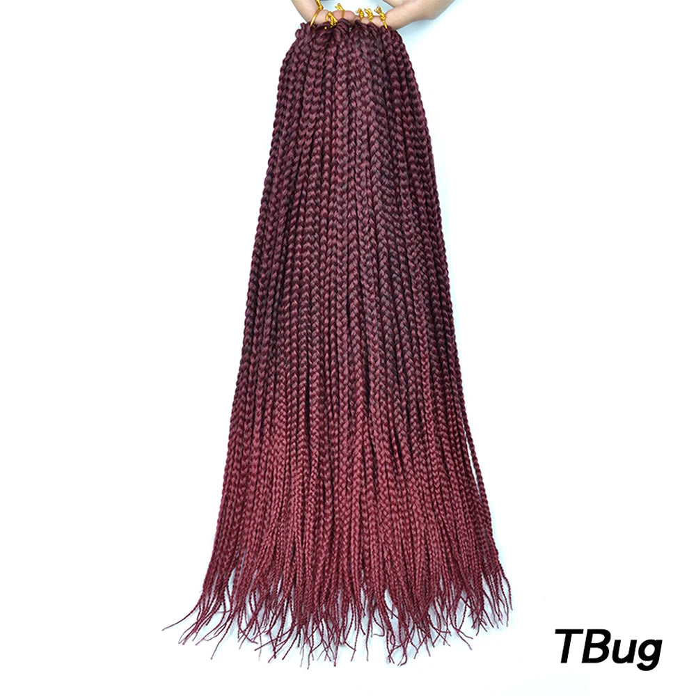 Synthetic Box Braids Hair Colored Crochet Hair Extensions Ombre Blue Gray Hook Braids Hairpiece For Women Cosplay Daily Use 24''