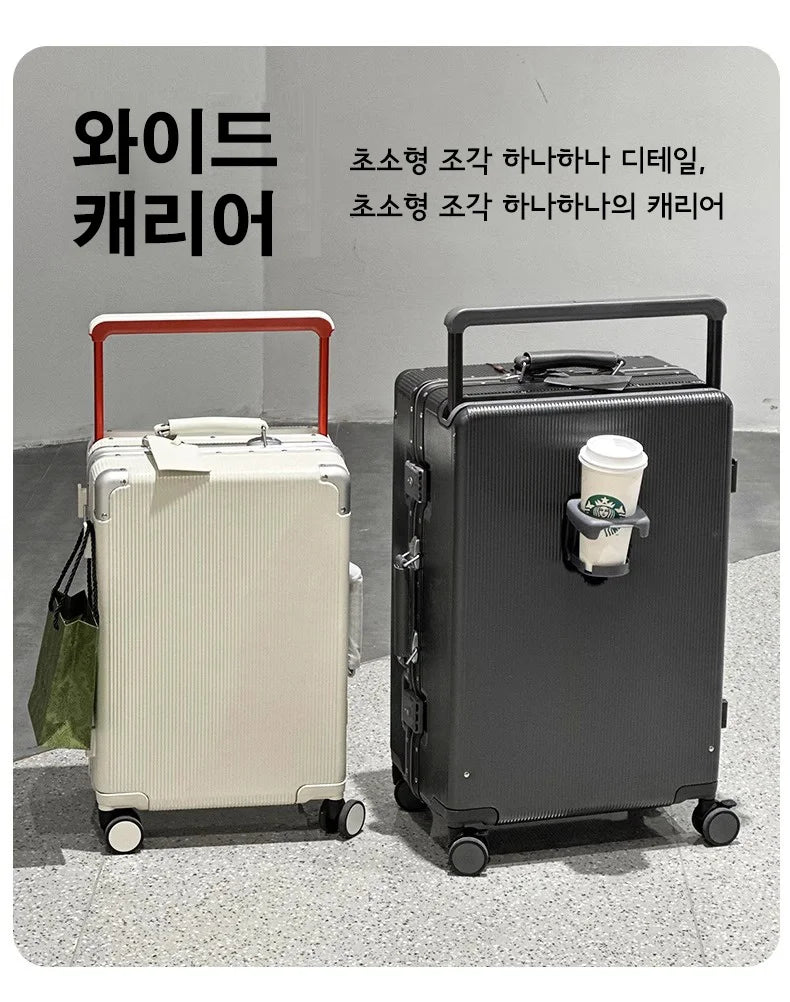 sushimu Suitcase Wide Handle Travel Suitcase Men 20 24  Carry-On Luggage Women PC Aluminum Frame Trolley Case