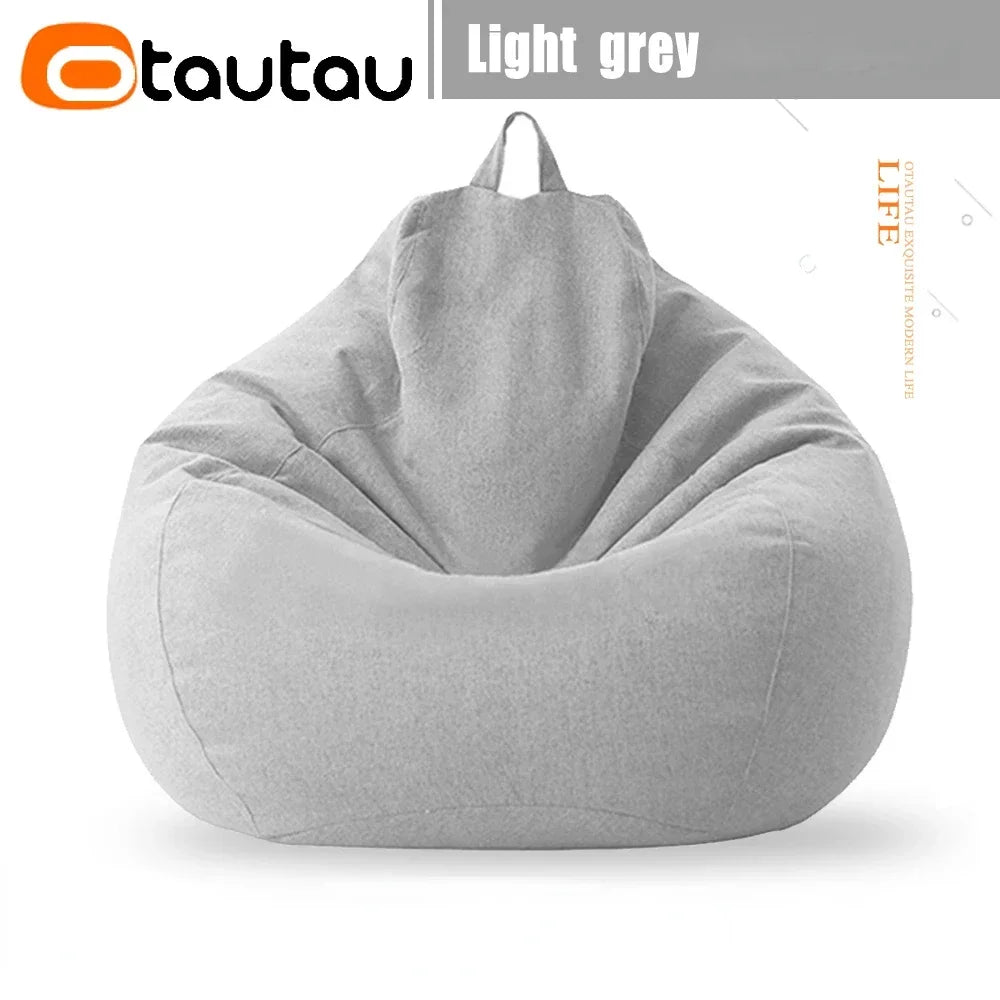 OTAUTAU Filled 70cm Bean Bag Sofa with Filler Big Cotton Linen Lazy BeanBag Bedroom Chair Puff Relax Lounge Couch DD002