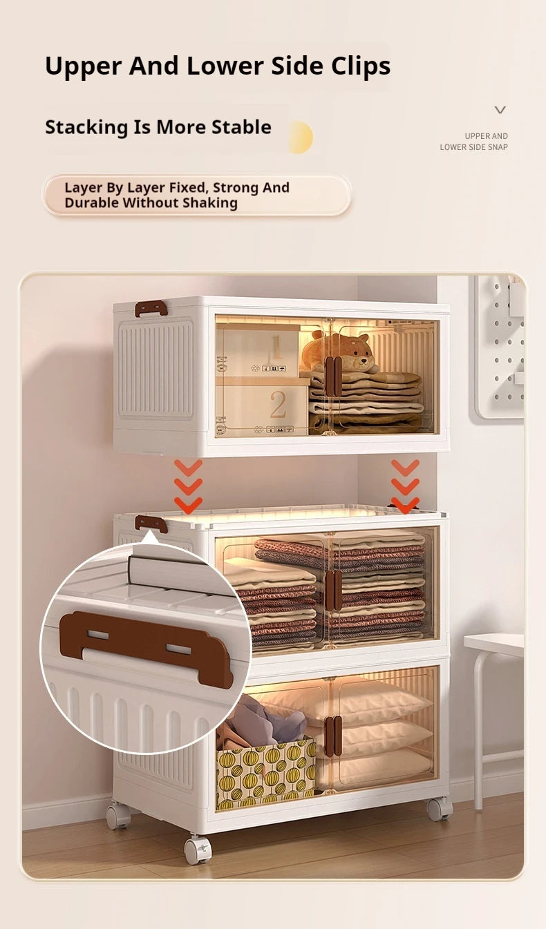 2025 Folding Living Room Cabinet Multifunction Closet Organizer With Wheel Stackable Sundries Large Capacity Storage Box Shelf