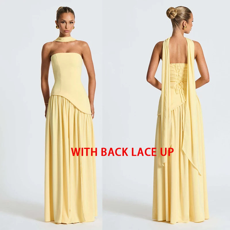 Giyu Sexy Evening Party Dresses Women 2025 Autumn Summer Maxi Long Dress Elegant Strapless Split Backless Pleated Dress