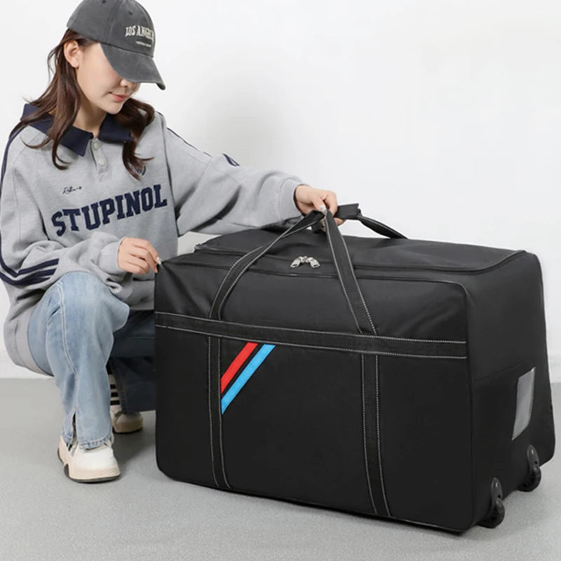Large Capacity Trolley Bags with Wheels Foldable Luggage Wheeled Bag Travel Suitcase Waterproof Handbag Weekend Rolling Luggage