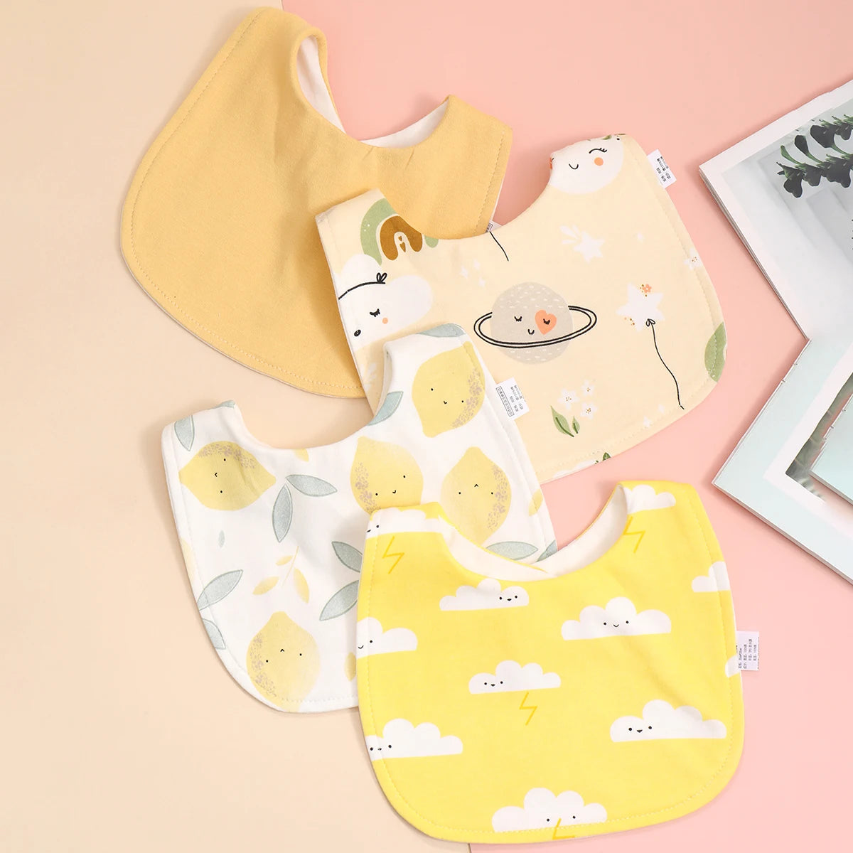 4pcs Cotton Soft Baby Adjustable Bibs Infant Bib Newborn Burp Cloths Bandana Scarf for Kids Boy Girls Feeding Saliva Towel