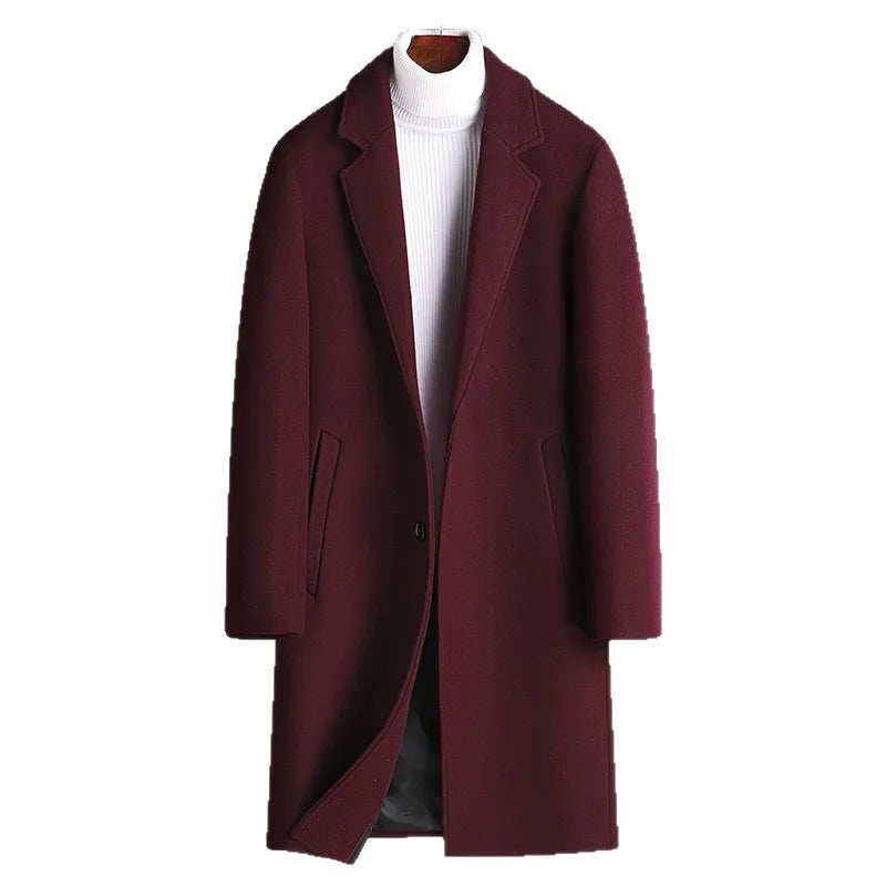 2025 Autumn/Winter New Lapel Woolen Coat for Men, Slim Fit, Korean Style, Mid-Length Coat for Young and Middle-Aged Men