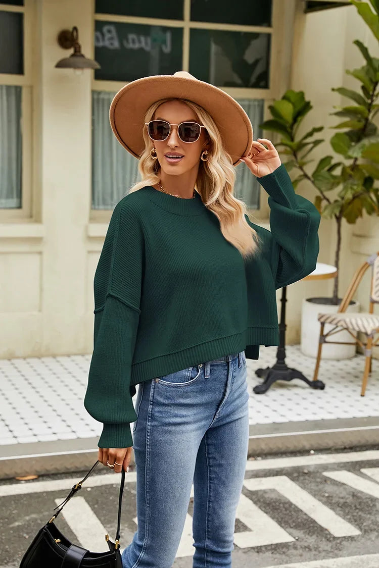 Women’s Solid Color Knit Sweater – Elegant Pullover, Soft Cozy Knitwear Top (Season’s Best Seller)