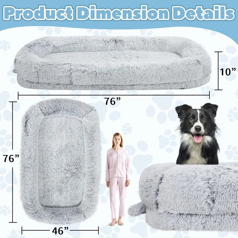 adult-sized orthopedic dog bed, 46x10x76, removable cover, light grey