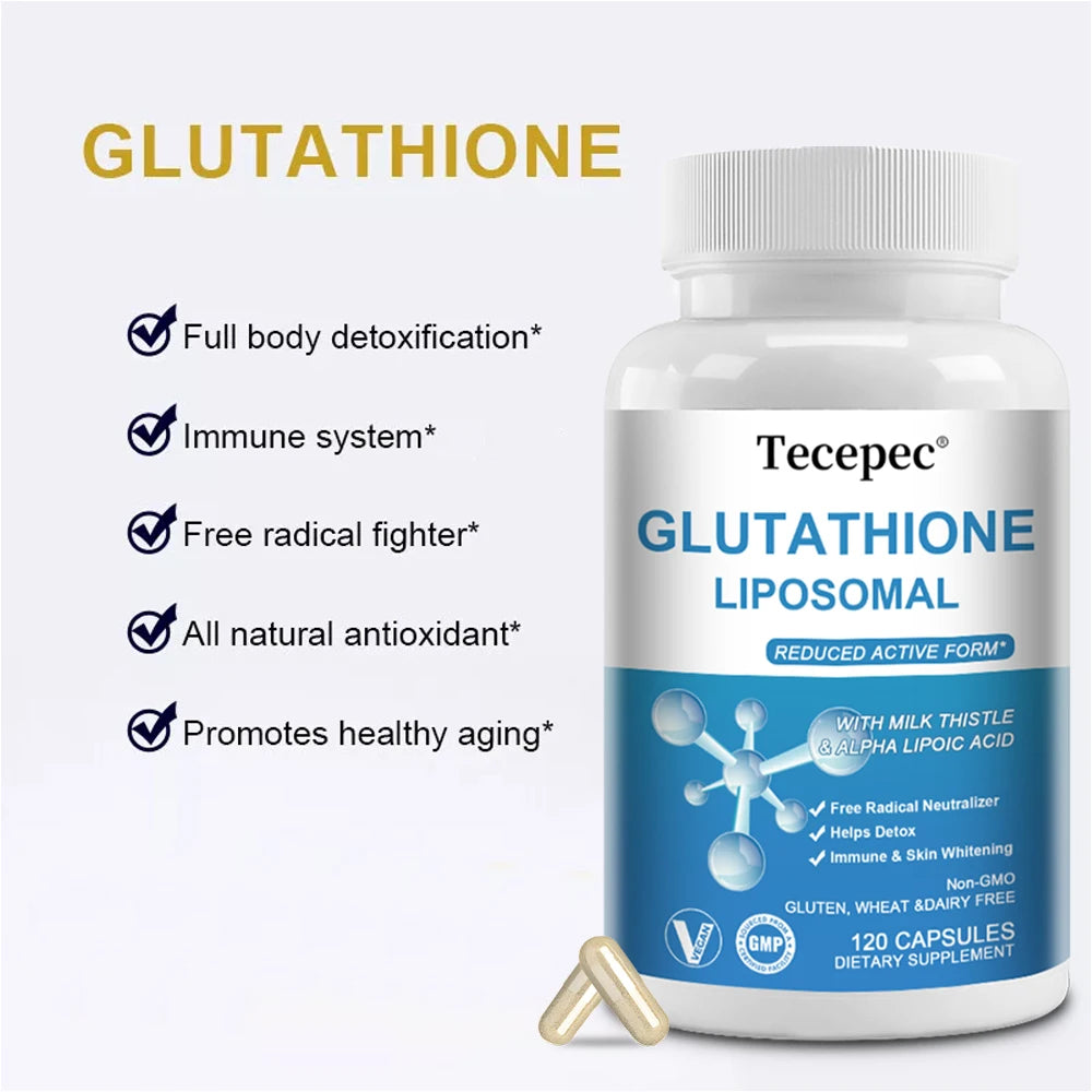 Tecepec Glutathione 1000mg Capsules – Detox & Immune Support | Anti-Aging, Energy & Skin Brightening Supplement (30/60/120 Capsules)