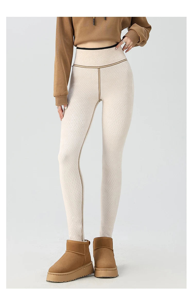 BIVIGAOS Snowflake Velvet Warm Sharkskin Leggings — Fleece-Lined High-Waist Winter Pants for Women