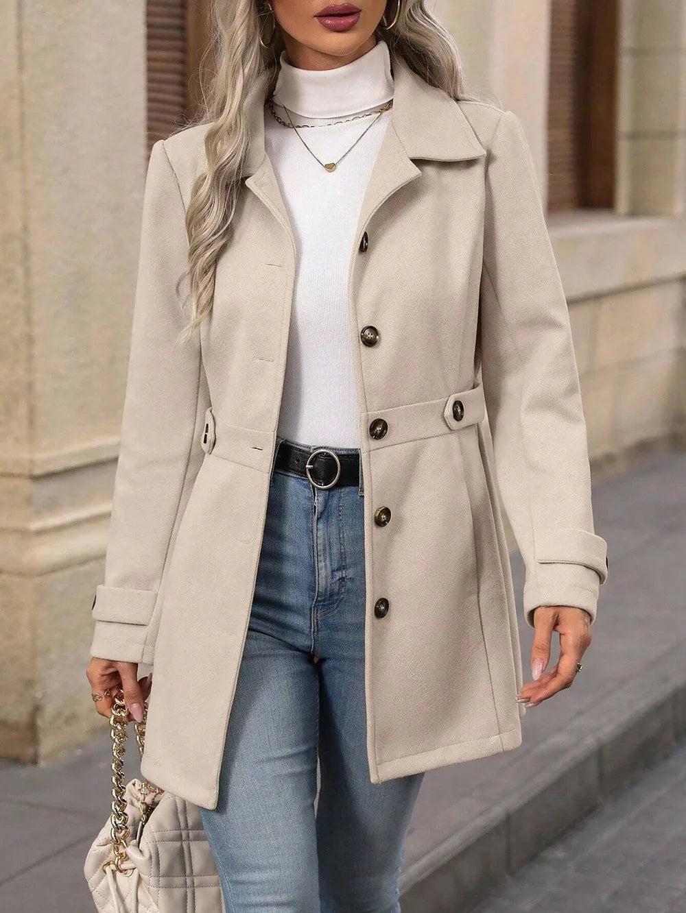 Autumn/Winter New Cross-Border Women's Fashion Flattering Loose-Fit Notched Lapel Single-Row Multi-Button Mid-Length Wool Blazer