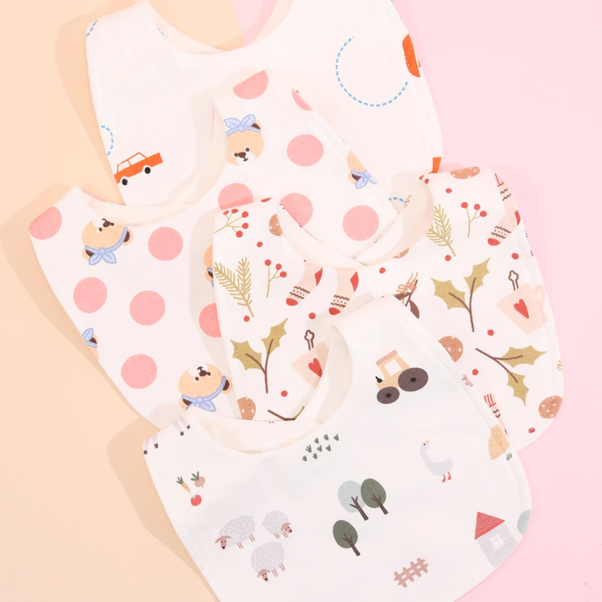 4pcs Cotton Soft Baby Adjustable Bibs Infant Bib Newborn Burp Cloths Bandana Scarf for Kids Boy Girls Feeding Saliva Towel