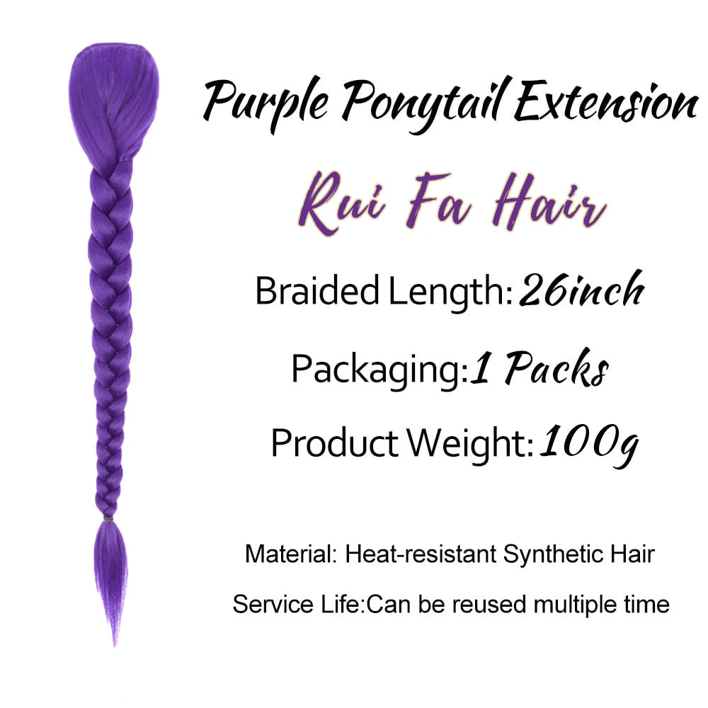 Easy Clip in Purple Ponytail Extensions 26 Inch Rumi Long Purple Braids Synthetic Fiber Hair for Cosplay Halloween Costume
