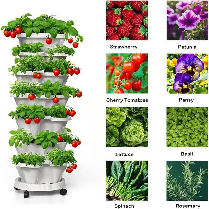 DIY Garden Vertical Planter — Stackable Tower with Movable Tray (PP Plastic)