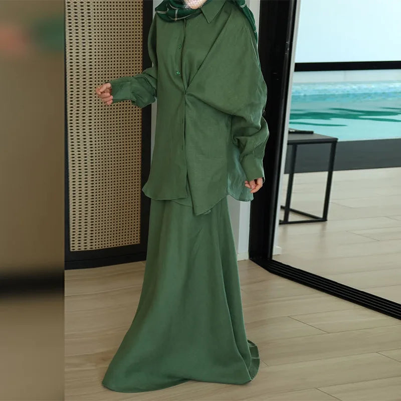 Women's Clothing 2025 Summer New Fashion Design Sense Lapel Long Sleeved Shirt High Waist Skirt Set