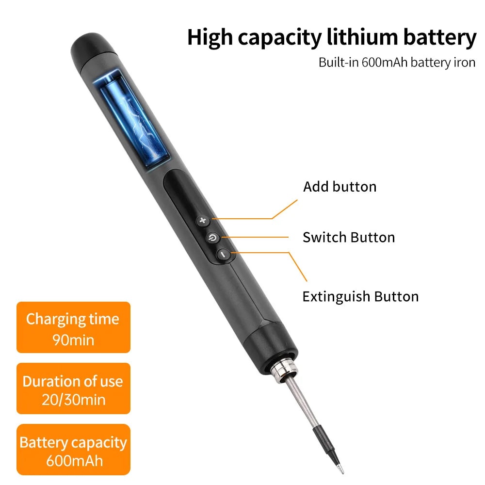 USB Soldering Iron Mini Small Soldering Iron Set Portable Household Type-C Interface 600mAh Battery Adjustable Temperature