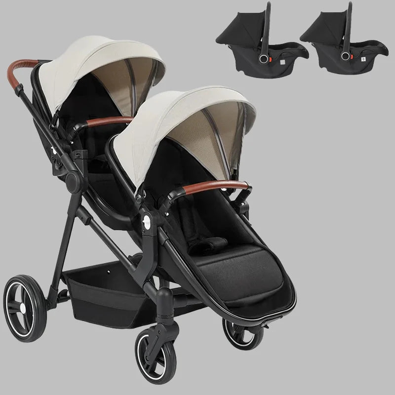 NEW 3in1 Twin Baby Stroller with Car Seat,High View baby carriage for two kids,Foldable,carry on Lightweight