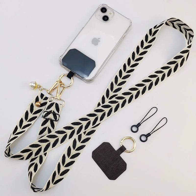 Long Mobile Phone Lanyard with Pearl Pendant Charm - Anti-Loss Strap Clip Two Small Ropes in Multiple Colors to Choose From