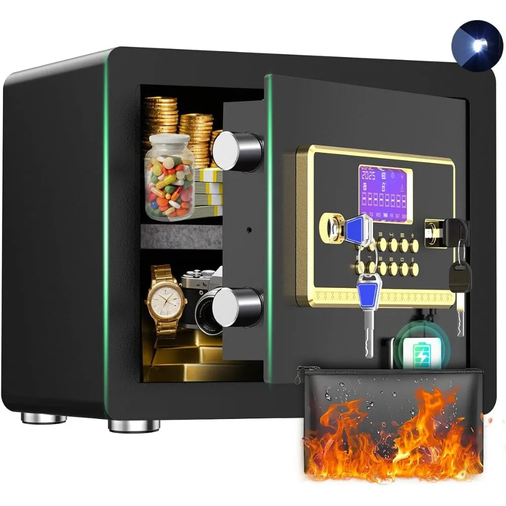 Compact Home Safe — 0.8 cu ft, Electronic Combo + Key, Alarm, Portable, Removable Shelf