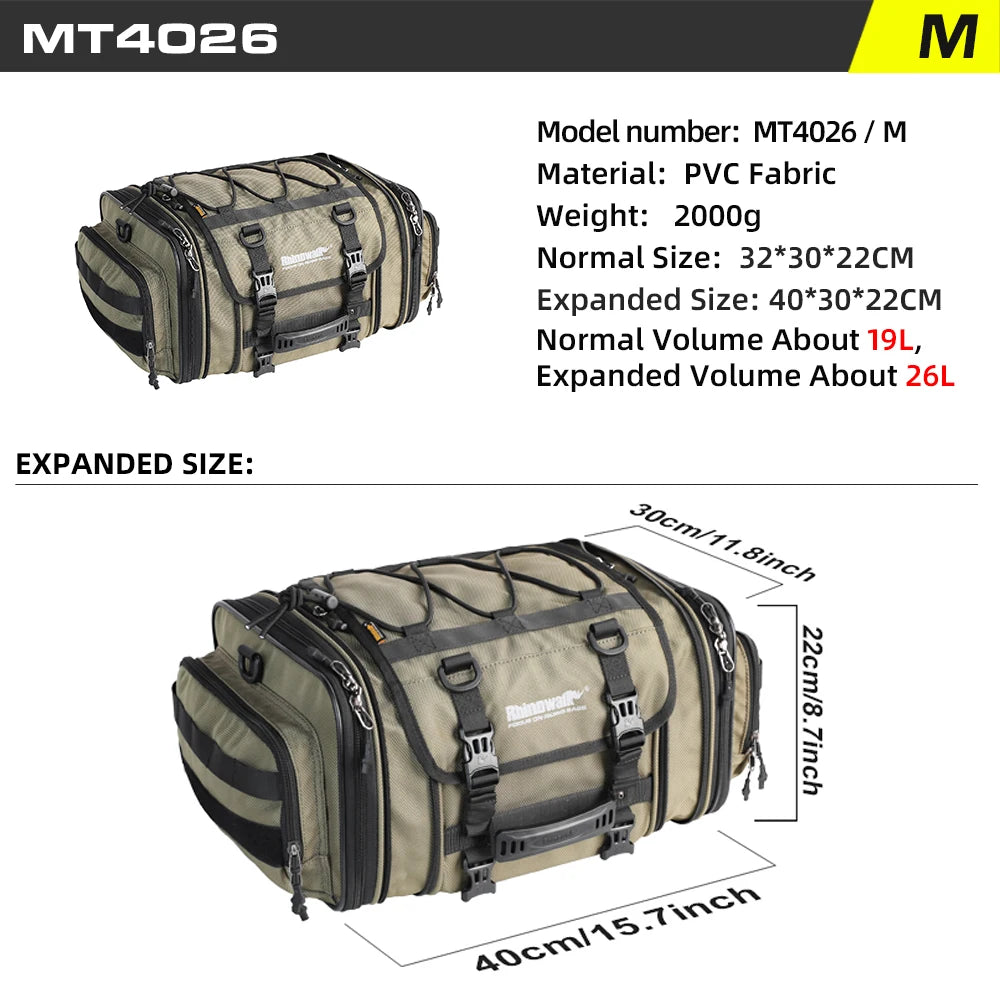 Rhinowalk Motorcycle Travel Luggage Bag Waterproof 19L-80L Expandable Big Capacity Motor Tail/Trunk/Rack Bag For Most motorcycle