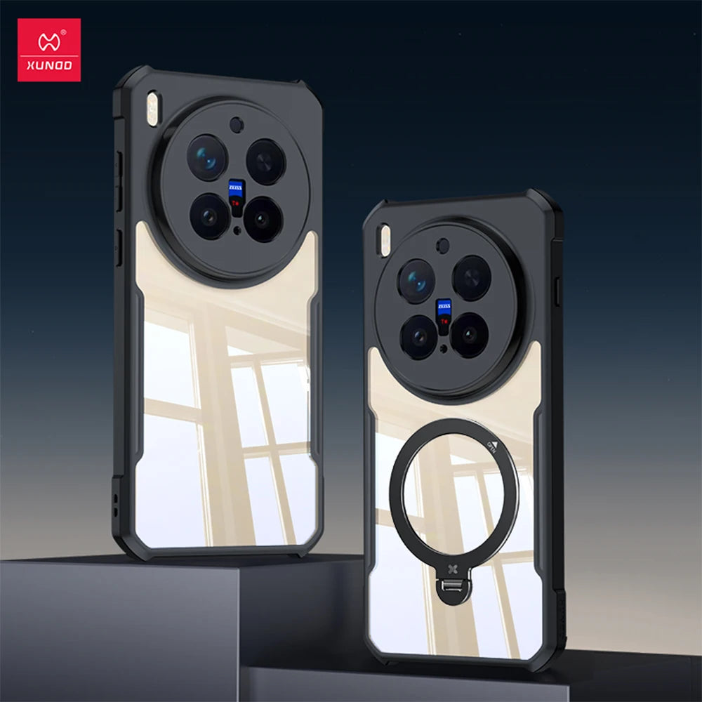 Xundd For VIVO X300 X300 Pro Ultra Case,Airbag Anti-drop Shell Acrylic+TPU Back Stripes Transparent Cover With Magnetic Stand